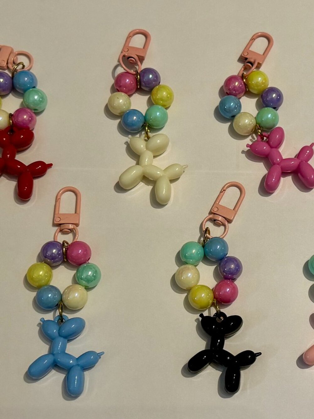 8 Colorful Balloon Dogs Keychains, Backpack Carms, Trinket
